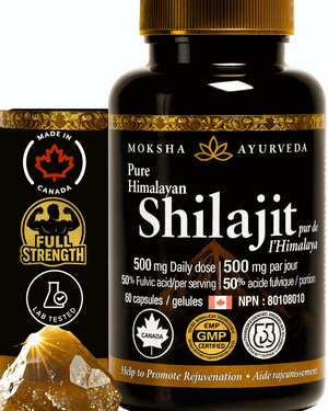 Full Strength Shilajit+ |The Clean Modern Resin Upgrade|-[Energy, Detox, Vitality] Himalayan Sourced for - Moksha Ayurveda Pure Shilajit 60 Capsules 500mg with 50% Fulvic Acid – NPN Certified – Lab Tested Vegan Capsules for Men & Women