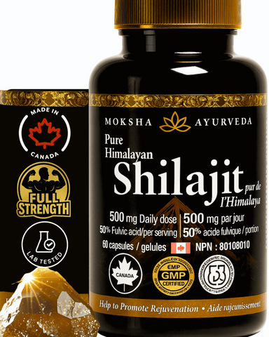 Full Strength Shilajit+ |The Clean Modern Resin Upgrade|-[Energy, Detox, Vitality] Himalayan Sourced for - Moksha Ayurveda Pure Shilajit 60 Capsules 500mg with 50% Fulvic Acid – NPN Certified – Lab Tested Vegan Capsules for Men & Women
