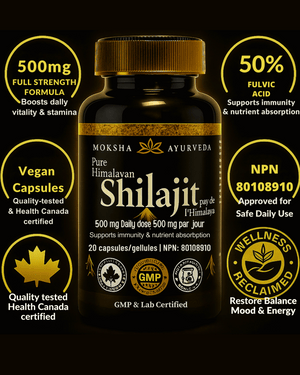 Full Strength Shilajit+ |The Clean Modern Resin Upgrade|-[Energy, Detox, Vitality] Himalayan Sourced for - Moksha Ayurveda Pure Shilajit 60 Capsules 500mg with 50% Fulvic Acid – NPN Certified – Lab Tested Vegan Capsules for Men & Women