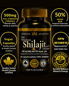 Full Strength Shilajit+ |The Clean Modern Resin Upgrade|-[Energy, Detox, Vitality] Himalayan Sourced for - Moksha Ayurveda Pure Shilajit 60 Capsules 500mg with 50% Fulvic Acid – NPN Certified – Lab Tested Vegan Capsules for Men & Women
