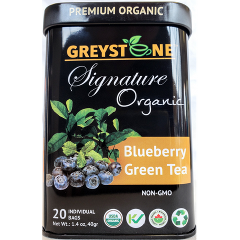 Premium Organic Signature Tin  Blueberry Green Tea - Kosher  - No Added Scents or Flavors