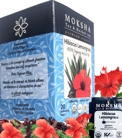 Moksha Ayurveda Organic Hibiscus Lemongrass Tea - 20 Enveloped Tea Bags