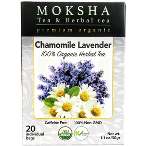 Moksha Ayurveda Organic Chamomile Lavender Tea - 20 Enveloped Tea Bags